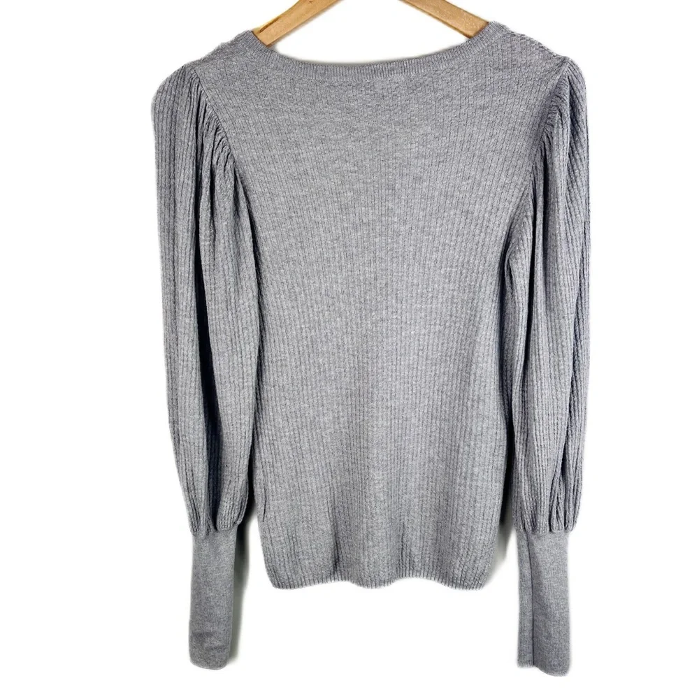 1.STATE Blouson Sleeve Textured Sweater Silver Heather - Picture 4 of 5